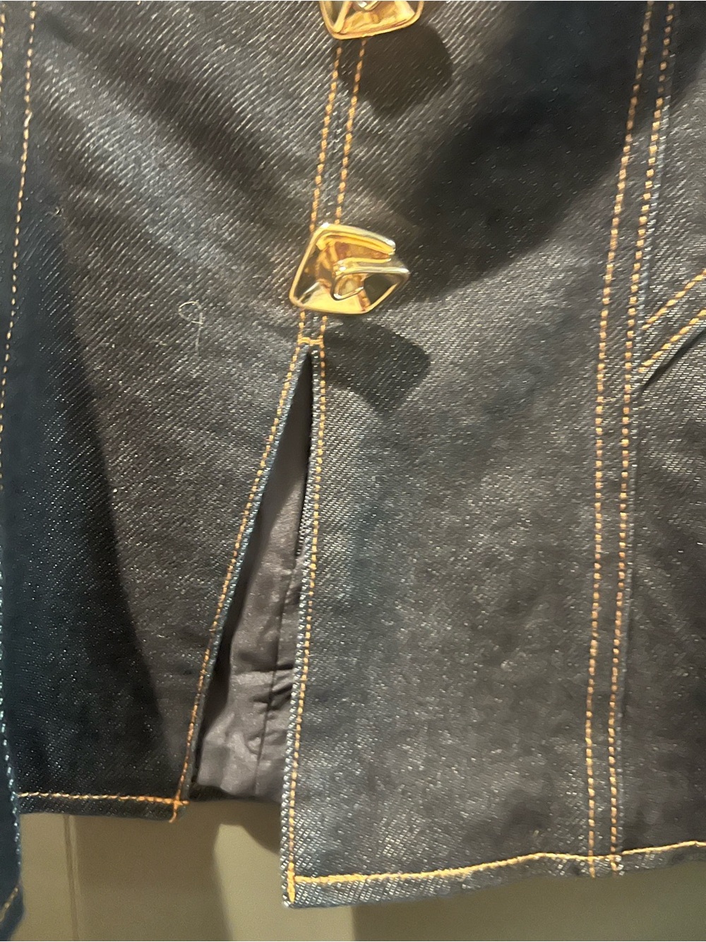 Avec Les Filles Dark Blue Denim Corset Tank with Gold Buttons - Picture 3 of 5